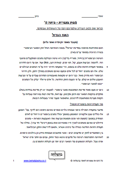 מבחן בעברית לכיתה ט - טקסט מידעי - האח הגדול
